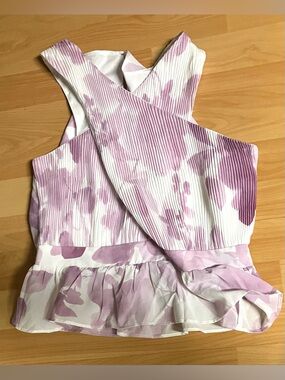 Express Lavender and White Criss Cross -Peplum Crinkle Crepe Top: M